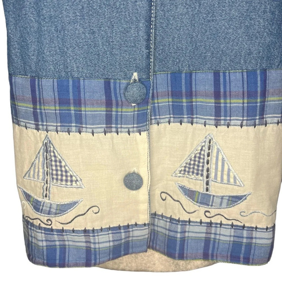 Coastal Grandma Quilted Denim Jacket 100% Cotton Small Sailing Nautical - Picture 4 of 4